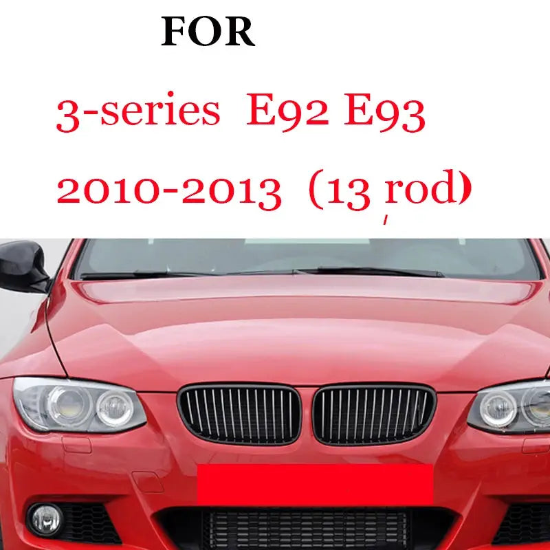 3Pcs Front Grille Trim Strips for BMW, Simples Market; black kidney grille inserts on red BMW.