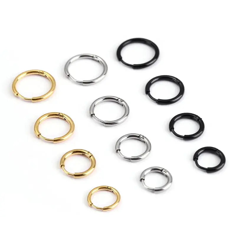 Unisex Stainless Steel Small Hoop Earrings 10mm Thin Circle Hypoallergenic Cartilage Tragus Ear Piercing