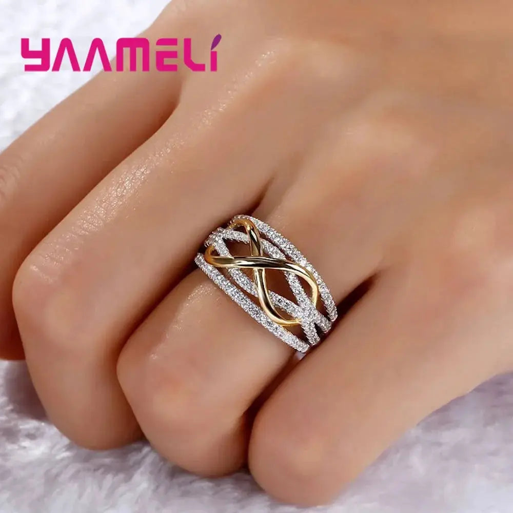 Infinity Love Ring 925 Sterling Silver Bowknot With Cubic Zirconia Eternity Symbol For Women Girlfriend Jewelry