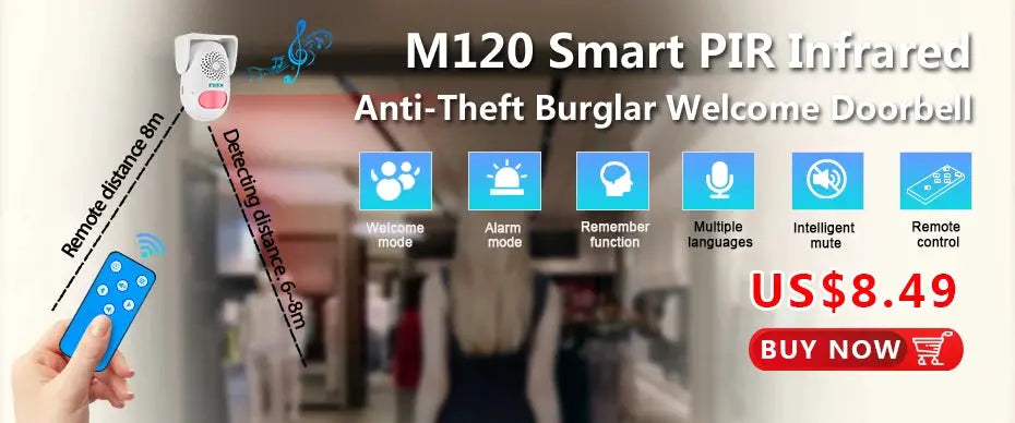 KERUI M120 smart PIR infrared doorbell with remote control, Simples Market brand, 120dB anti-theft alarm