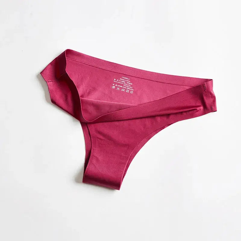 BANNIROU women's seamless thong underwear, magenta ice silk fabric, T-back style