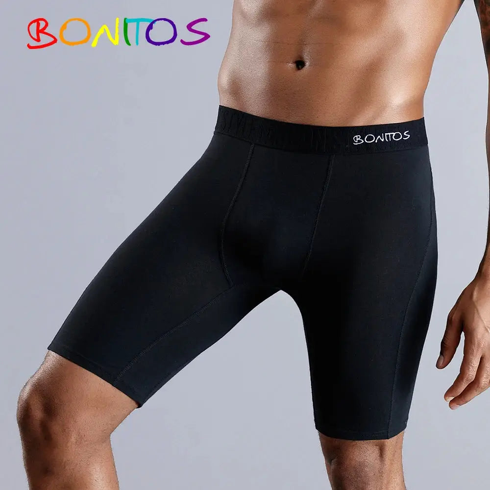 Bonitos men's long-leg black cotton boxer shorts with logo waistband