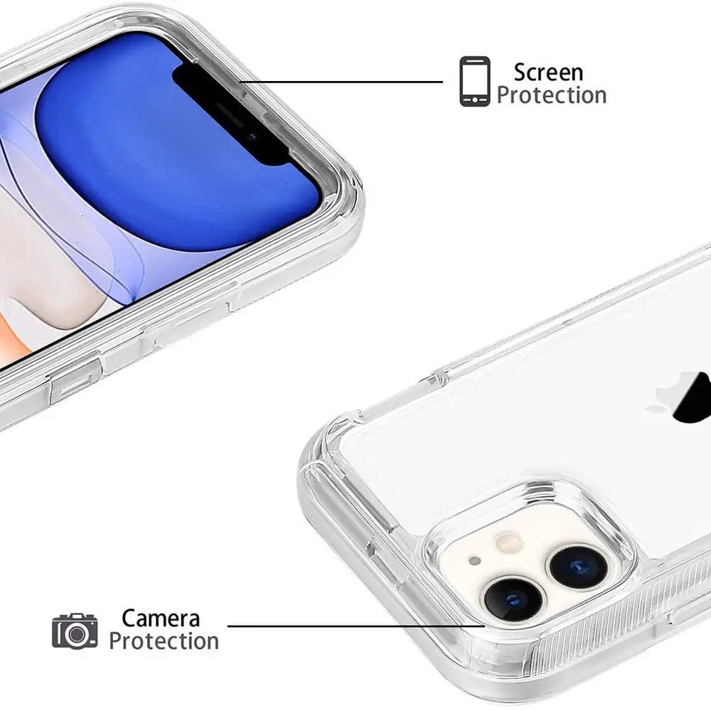 Transparent 3-in-1 heavy-duty iPhone case with camera and screen protection