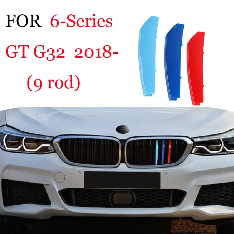 3Pcs Front Grille Trim Strips for BMW in blue, light blue and red