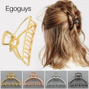 LuxeLocks Geometric Metal Hair Claw Clip With Strong Grip For Women And Girls Solid Color Korean Hairpins