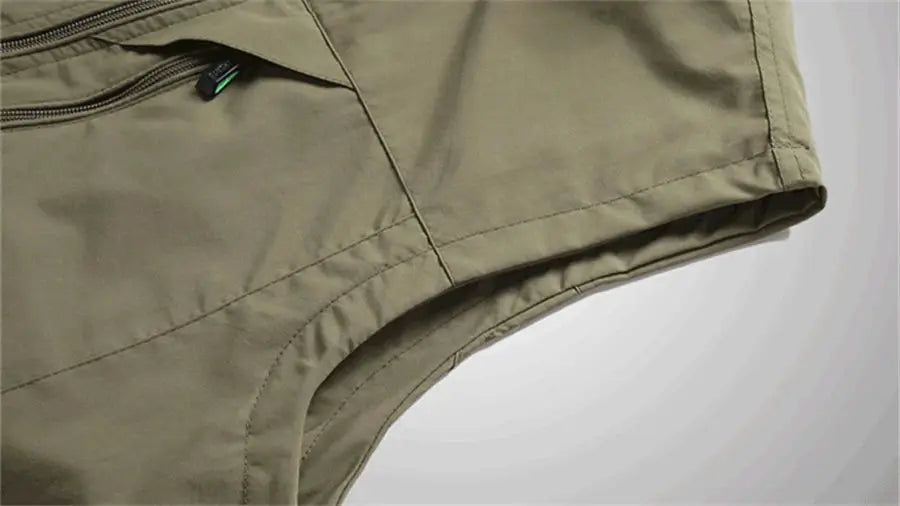 Khaki men's waistcoat vest for outdoor leisure with zippered pocket