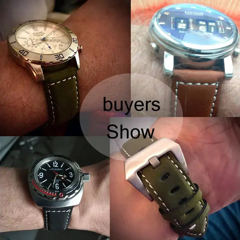 Heritage Leather Genuine Leather Watchband Vintage Matte Strap Unisex 18mm To 24mm Black Blue Brown