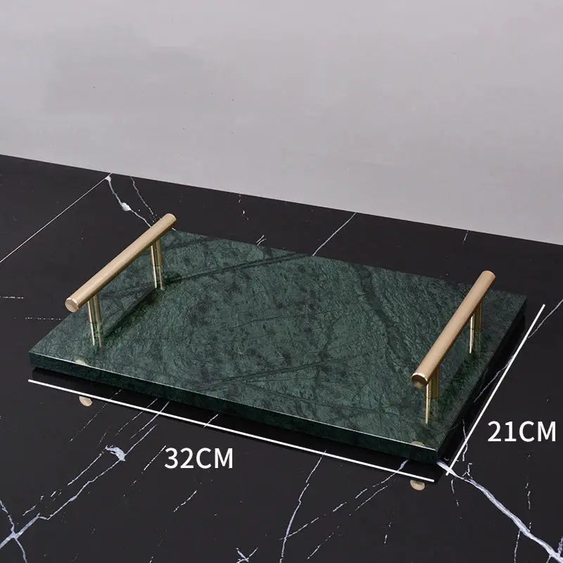 Indian green natural marble bathroom accessories tray with brass handles