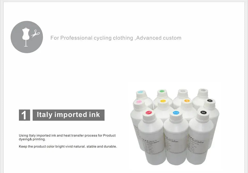 Italy imported ink bottle set; white plastic bottles with color-coded caps arranged in a cluster