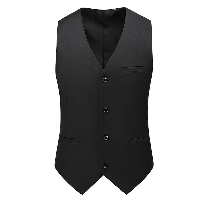 Simples Market men's waistcoat vest, black slim-fit V-neck, button-front with pockets, 6xl