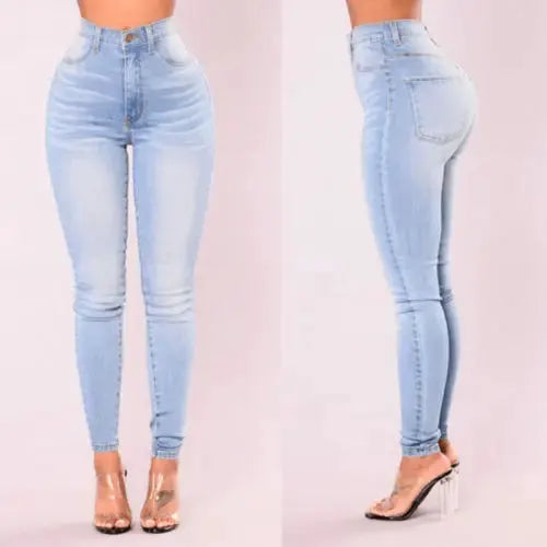 Women High Waist Denim Skinny Jeans Stretch Push Up Front Pockets