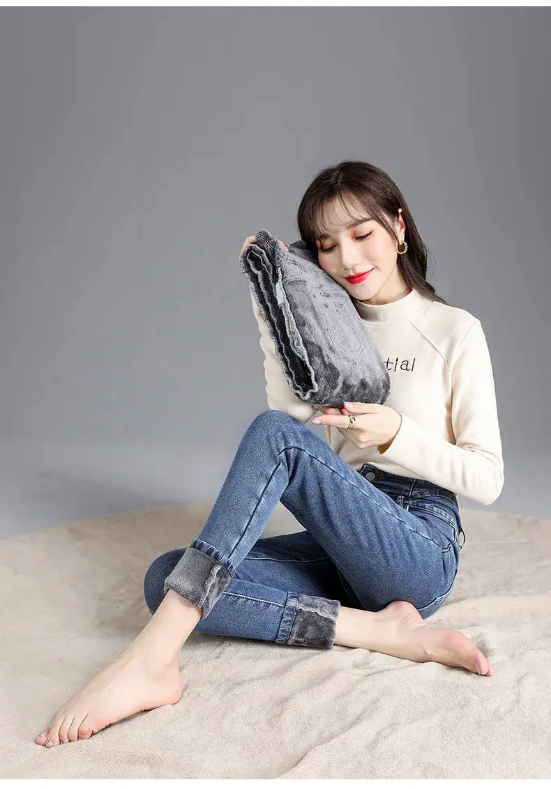 Thermal Winter Thick Fleece High Waist Stretch Skinny Jeans For Women