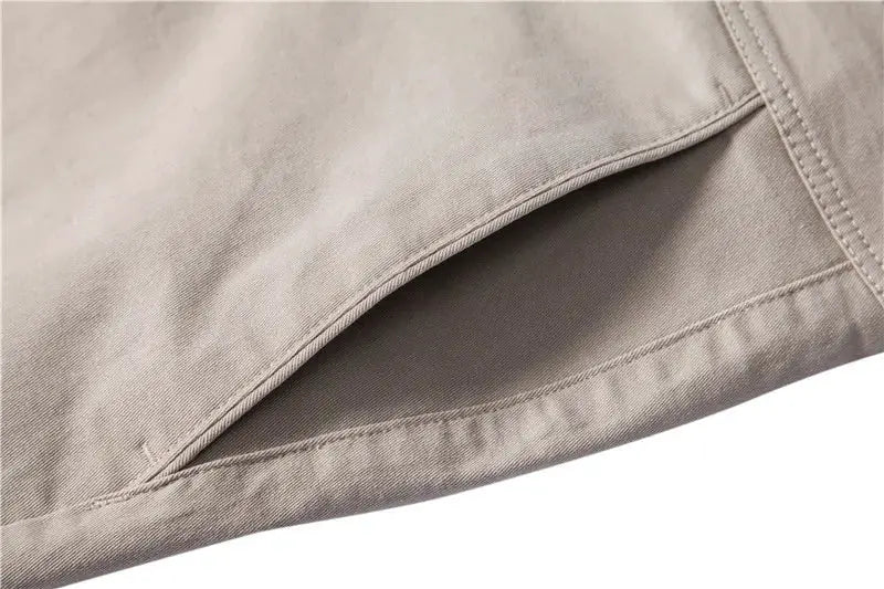 Simples Market AIOPESON men's cotton trousers, khaki solid color, slim-fit with curved pocket detail