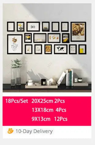 Shadow box wooden photo frame set in black by Simples Market; 18-piece Nordic DIY wall decor for 3D displays.