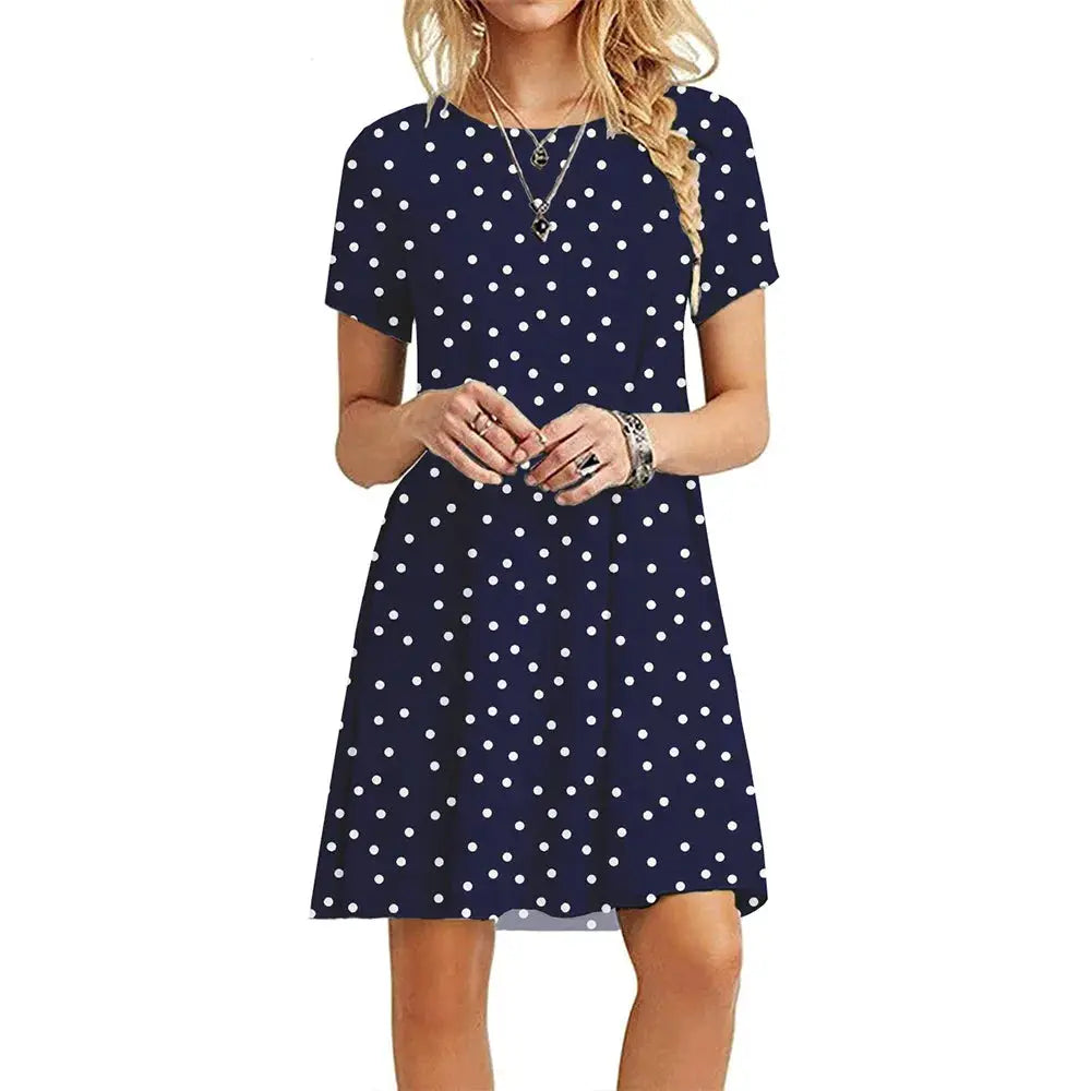 Instylis Women Casual Vintage O Neck Print Loose Mini Dress Sundress