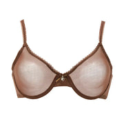 Bra brown sheer mesh lace with scalloped trim and a center charm