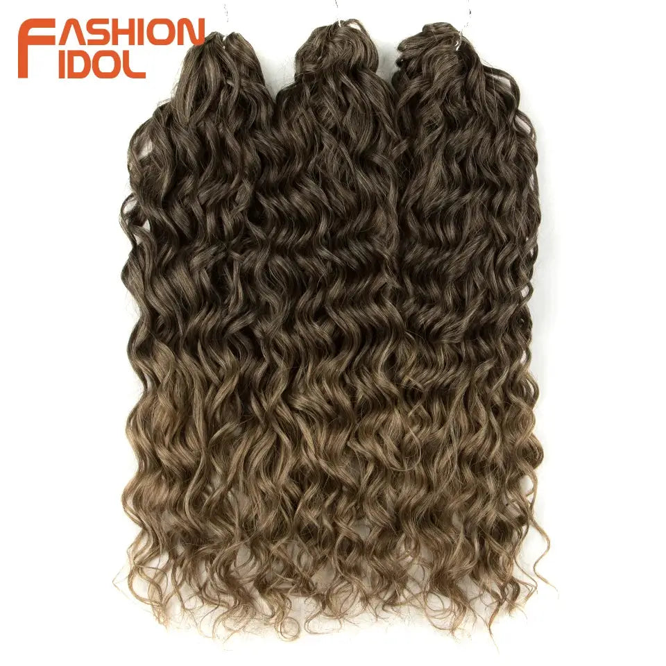 Jessica Hair deep wavy twist crochet braids synthetic by Simples Market, brown ombre, 3 bundles