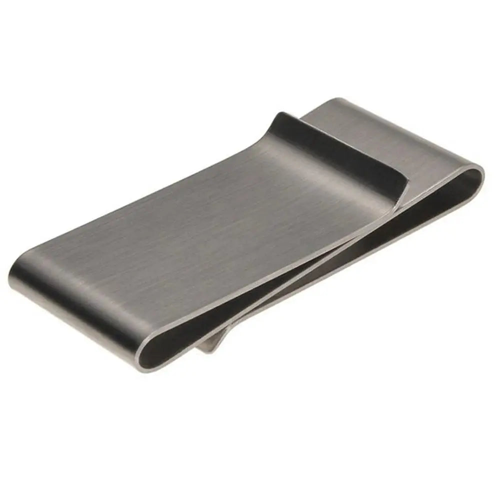 Stainless steel slim money clip wallet with brushed finish for cash and cards