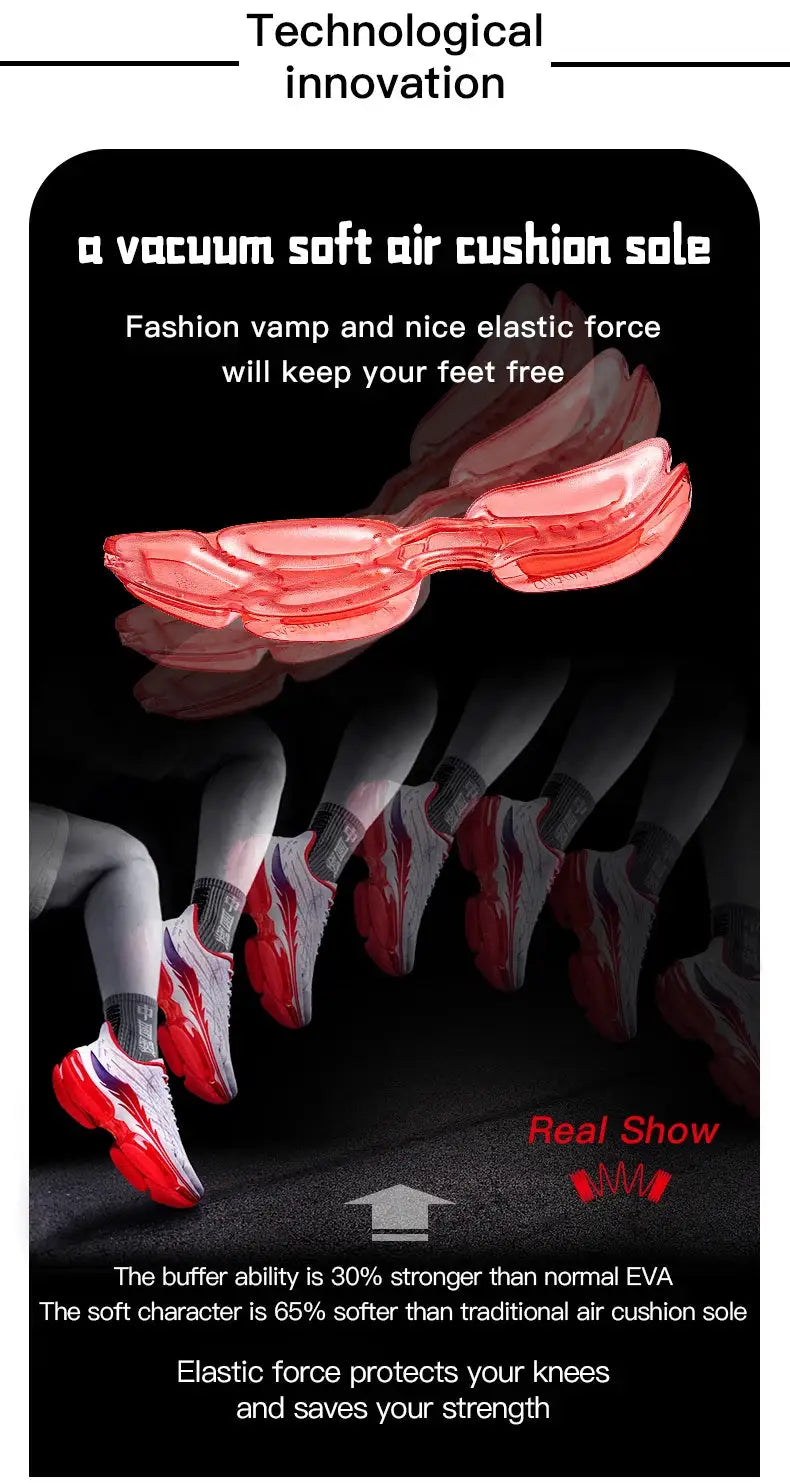 ONEMIX men's running shoes with breathable mesh, white upper and red air-cushion outsole