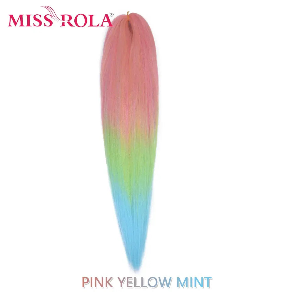 Miss Rola 30-inch gradient pink-yellow-mint Kanekalon hair braid, pre-stretched yaki-straight extension