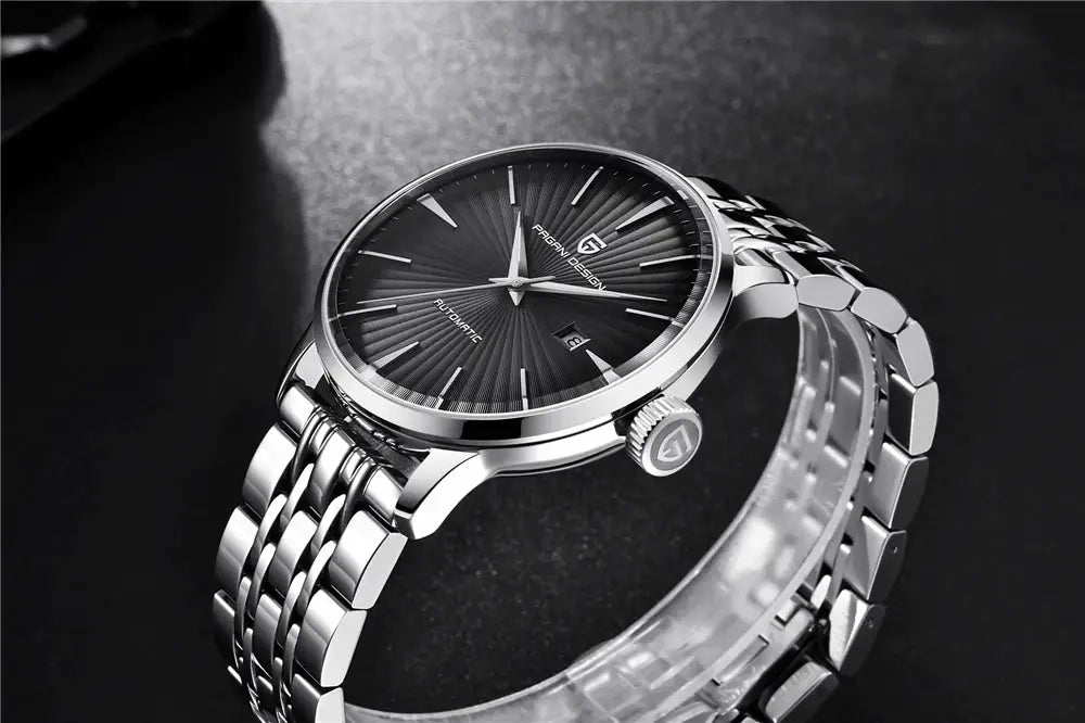 PAGANI DESIGN men's stainless steel watch with black dial and date window