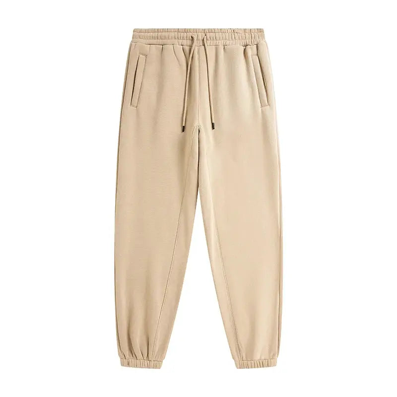 ZODF 345gsm fleece sweatpants, beige unisex joggers with drawstring waist, Simples Market