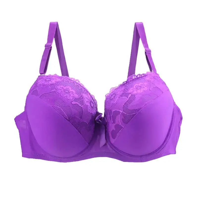 Nouvelle seamless plus-up bra in purple with lace cups and center bow