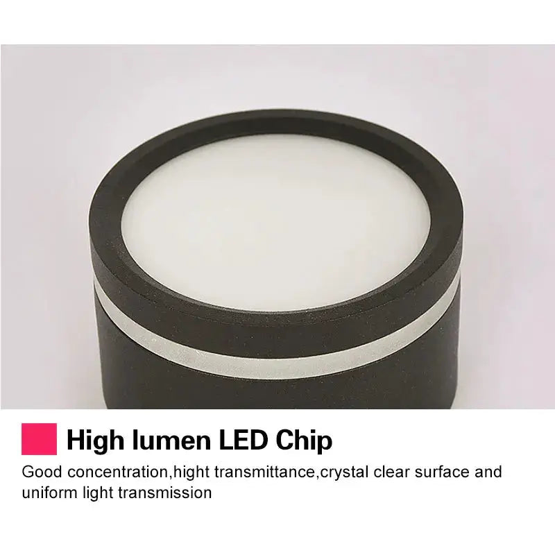 LED surface-mounted downlight with round black housing and white diffuser