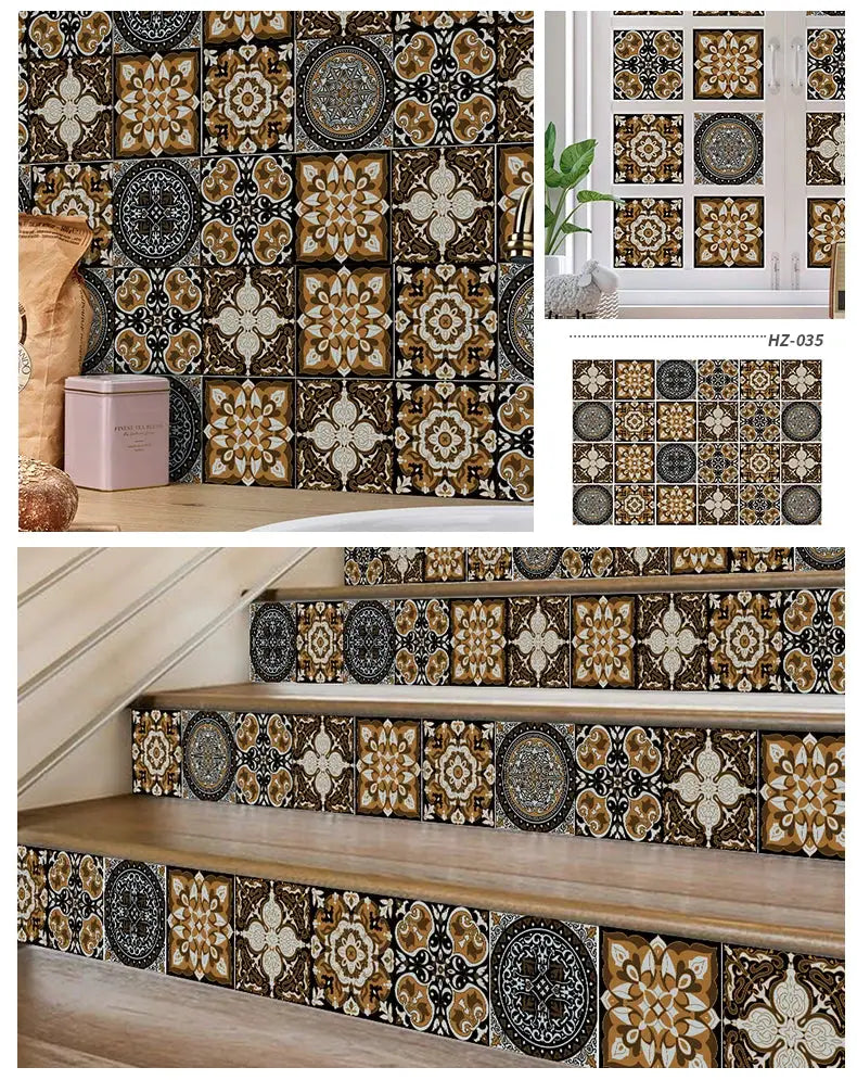 Tile sticker set, 24pcs light brown and cream decorative wall decals; self-adhesive, waterproof for kitchen/bathroom