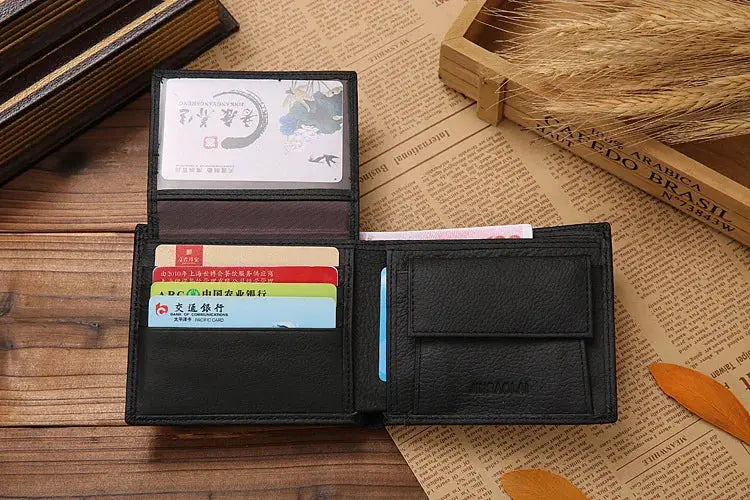 Simples Market black genuine leather men’s wallet with coin pocket and card slots