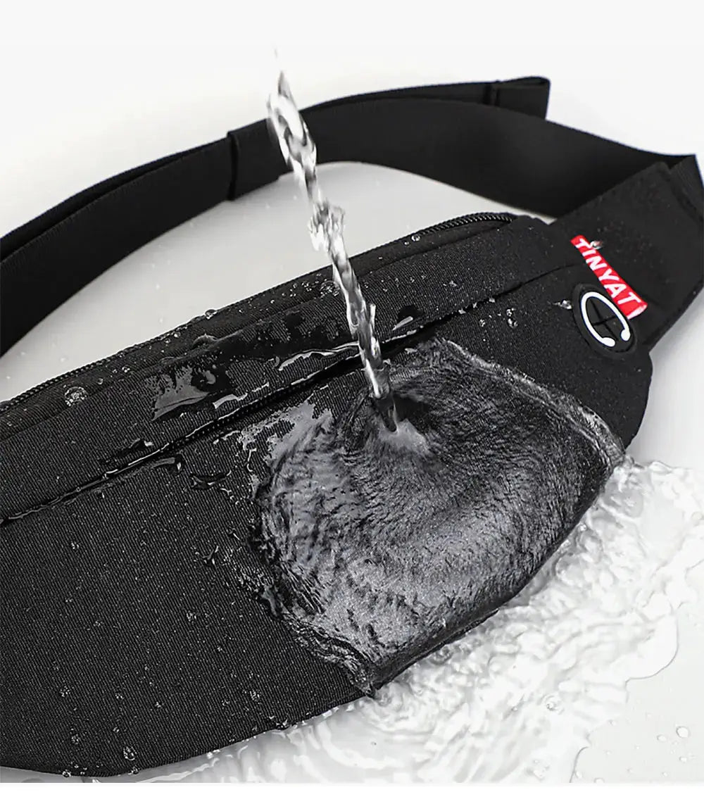 TINYAT black waist bag fanny pack with waterproof nylon exterior and large phone pouch