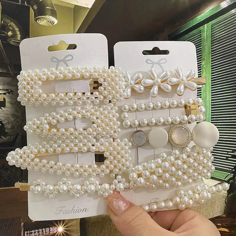 Korean Inspired Luxe Pearl Hair Clips With Geometric Alloy And Plastic Pins For Women Secure Fashion Accessory
