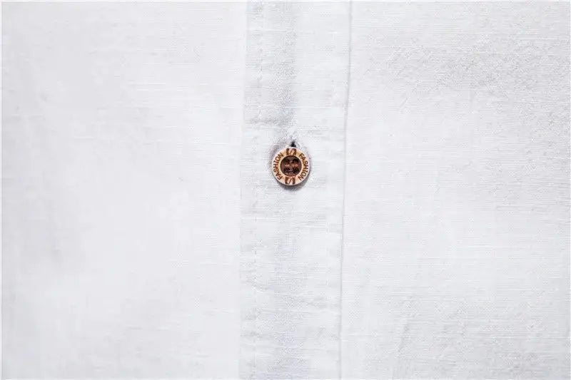 AIOPESON white 100% cotton men's long-sleeve shirt by Simples Market with front button placket