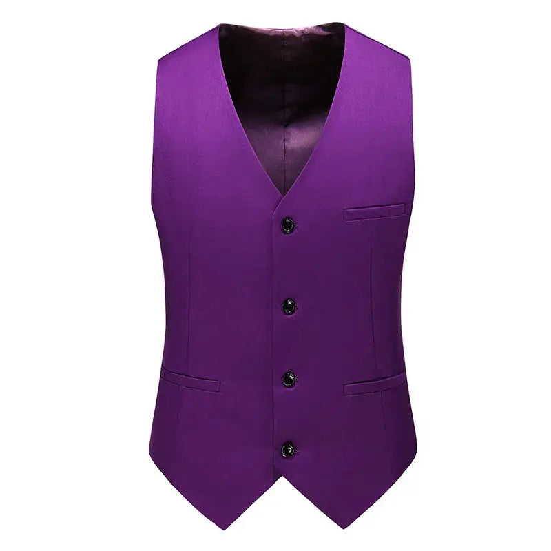 Purple men's waistcoat, slim-fit V-neck, button front