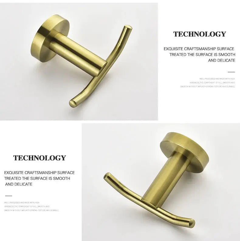 Robe hook in brushed gold, wall-mount bathroom hardware by Simples Market, part of classic bathroom accessories.