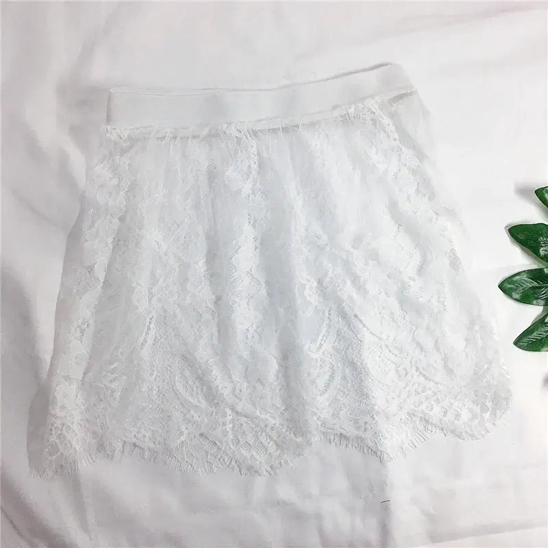 Transparent Lace Mesh Mini Skirt Extender For Women Layering Underskirt Summer Black White