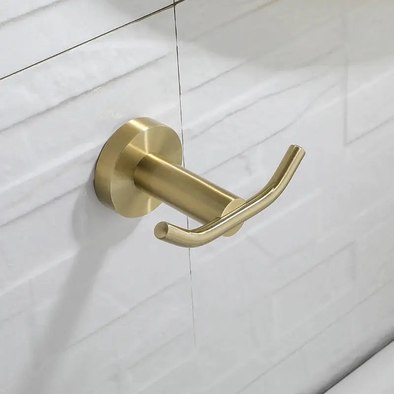 Robe hook, brushed gold, wall-mounted with circular base bathroom hardware
