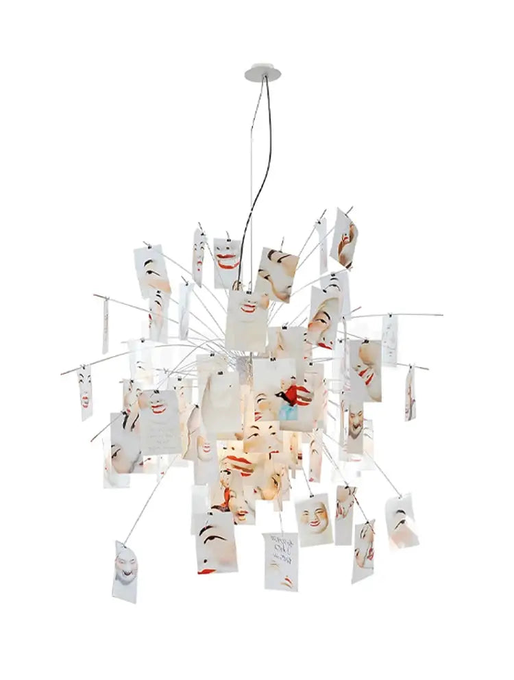 Chandelier replica Ingo Maurer colored paper with LED E27 base and photo-card clusters by Simples Market