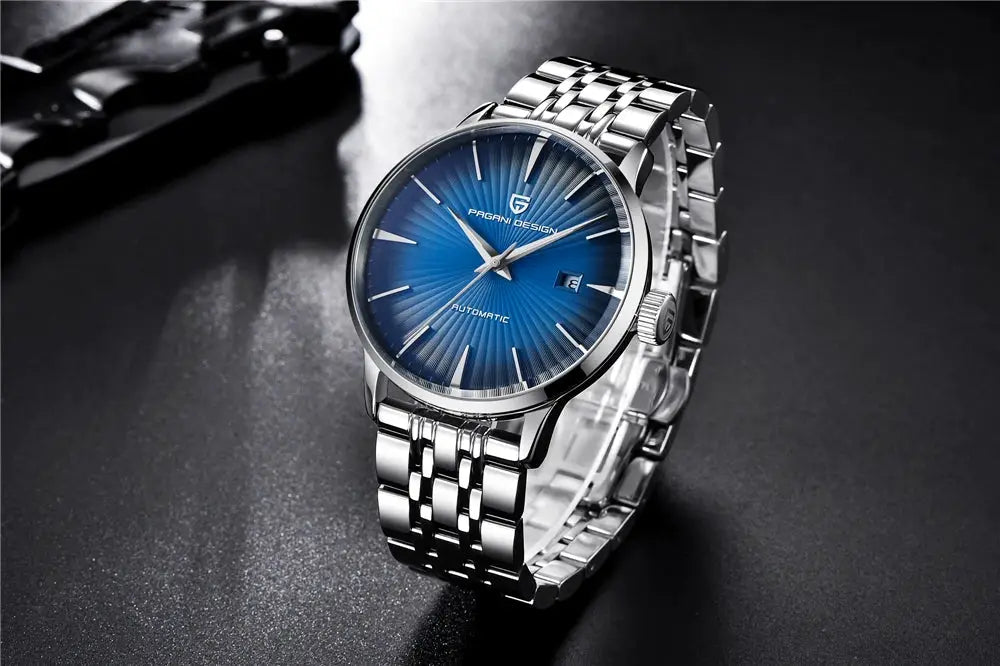 Pagani Design men's stainless steel automatic wristwatch with blue sunburst dial
