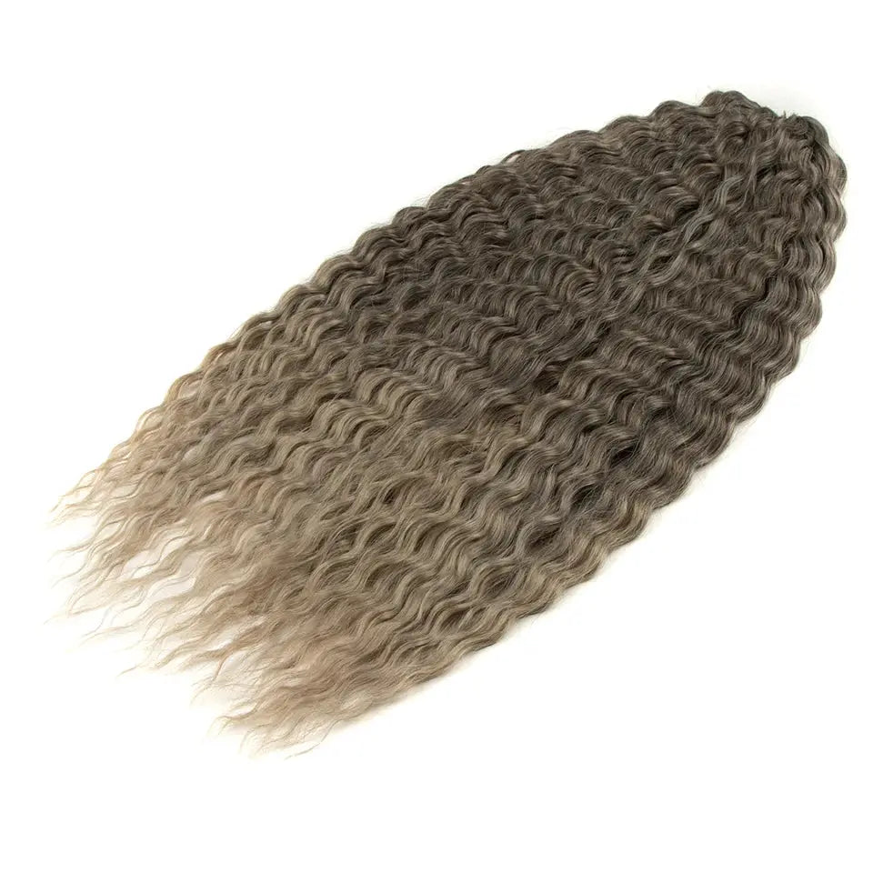Ariel Hair synthetic crochet curly hair bundle in ombre brown to blonde with water-wave texture, 24-inch extension
