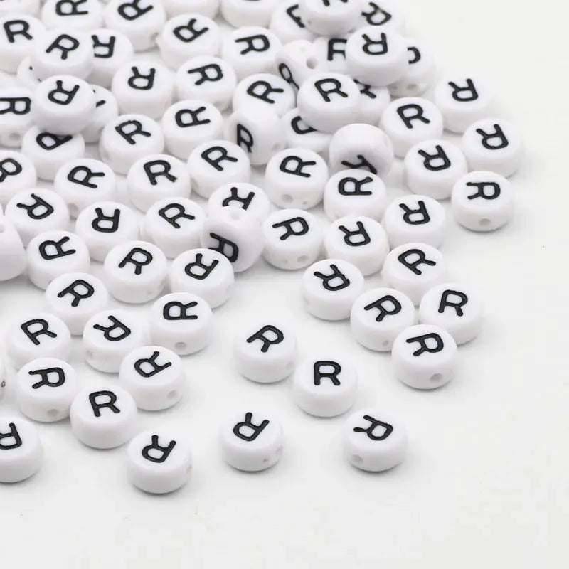White Round Alphabet Letter Beads 7x4mm A To Z Acrylic Spacer Beads For Jewelry Making DIY Bracelets