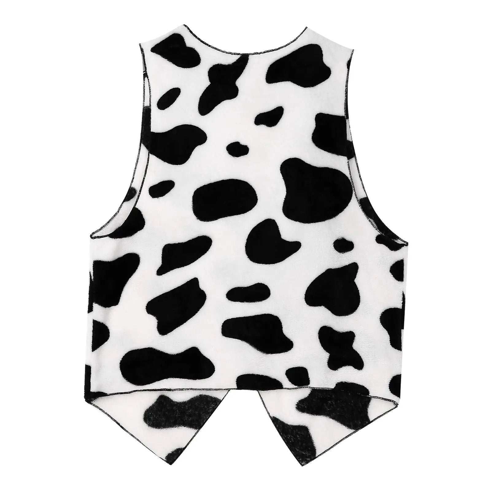 Simples Market men's cow-print flannel sleeveless vest, open-front waistcoat in white with black spots