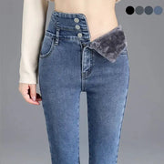 Thermal Winter Thick Fleece High Waist Stretch Skinny Jeans For Women
