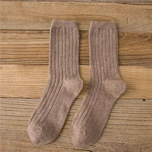 CHAOZHU Thick Warm Merino Wool Rib Socks For Women Solid Colors Loose Fit Japanese Korea Fashion Winter