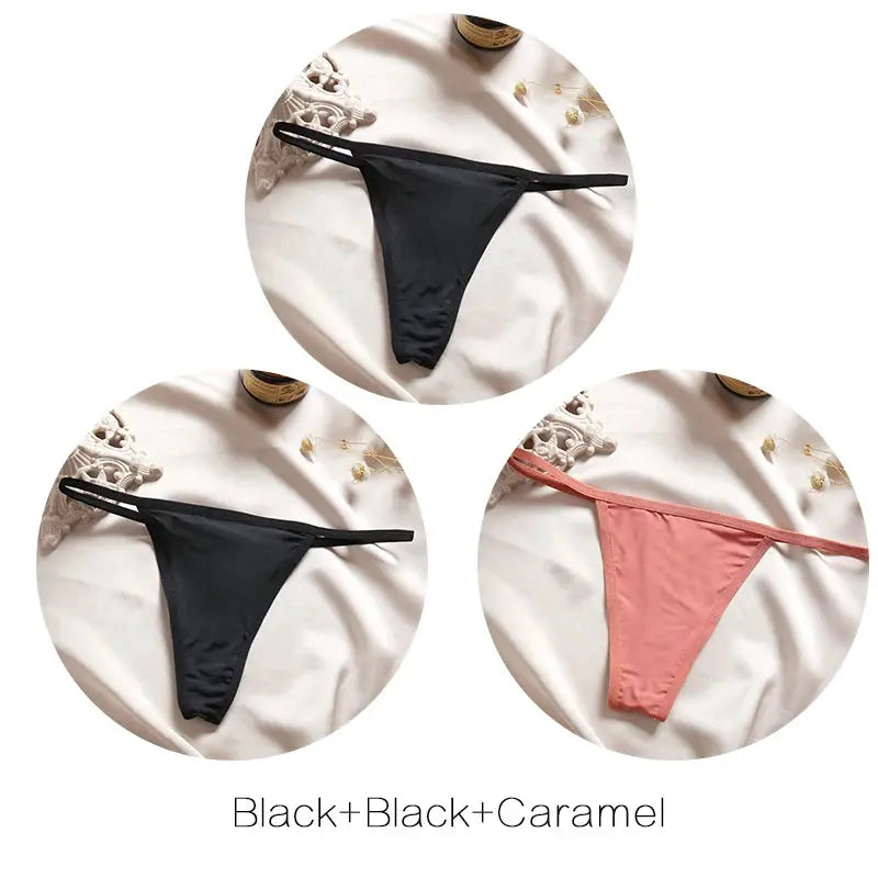 FINETOO 3-pack low-rise G-string thongs for women in black (x2) and caramel