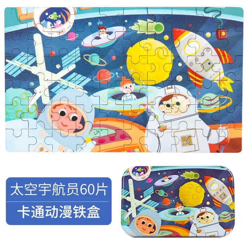 Wooden Puzzle Toys 60 Pieces For Children Cartoon Vehicles And Animals Educational Baby Learning Gift