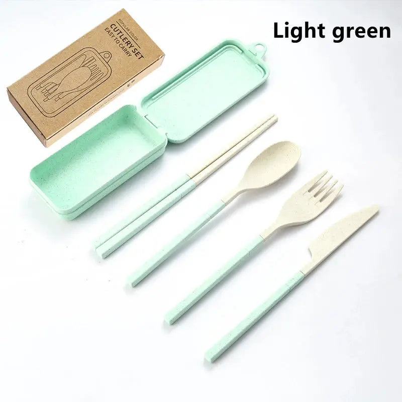 4Pcs Portable Tableware Set Wheat Straw Detachable Cutlery For Travel Picnic Camping Dinnerware Lightweight Durable
