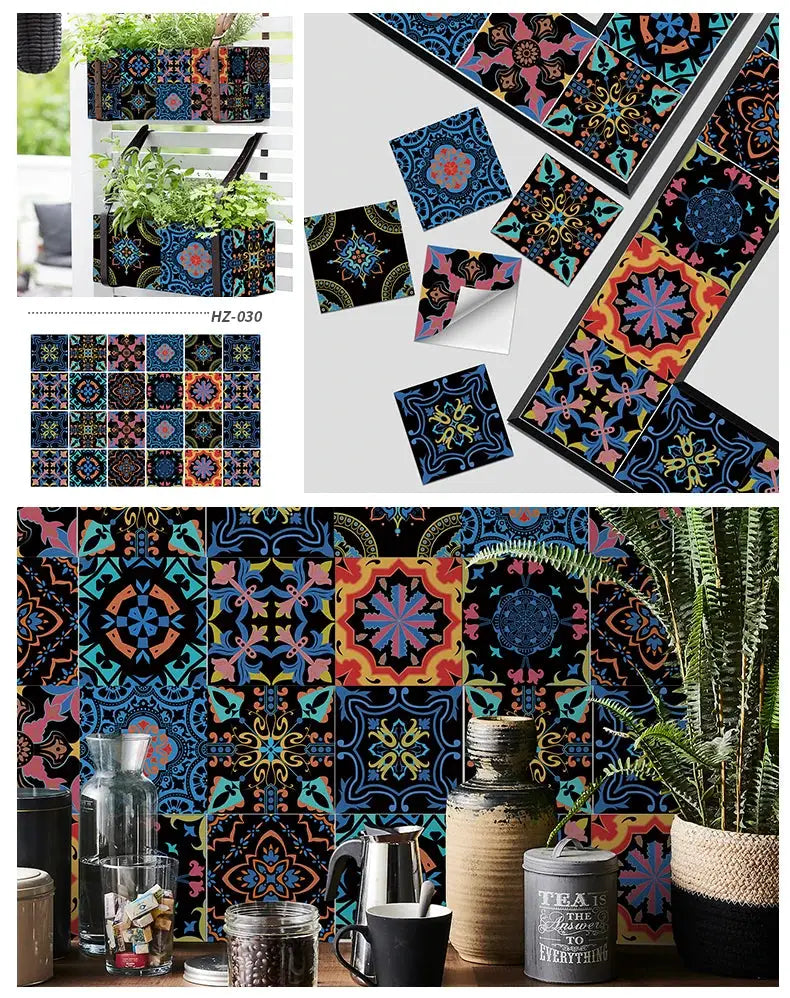 Simples Market 24pc multicolor tile wall sticker set; waterproof self-adhesive decals for kitchen and bathroom