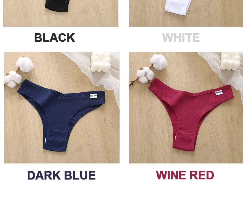 Cotton panties set by Simples Market, 5-piece women’s underwear in dark blue and wine red