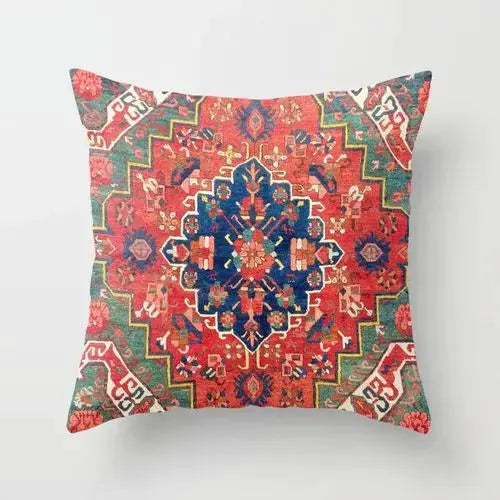 Simples Market pillow cover, Moroccan bohemian style with red central medallion and blue-green accents